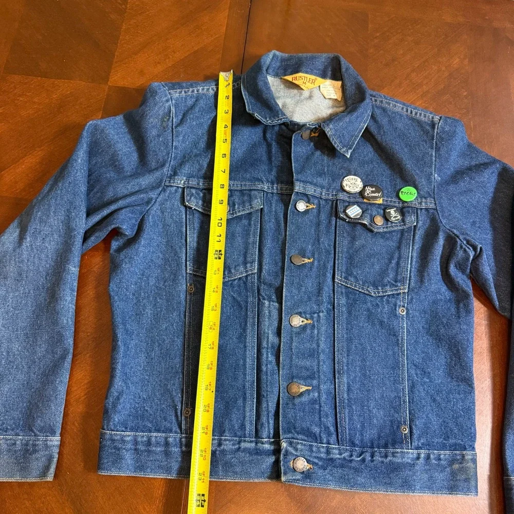 Vintage Rustler Denim Trucker‎ Jacket M Mickey's Get Stung Patch Punk Pins read
